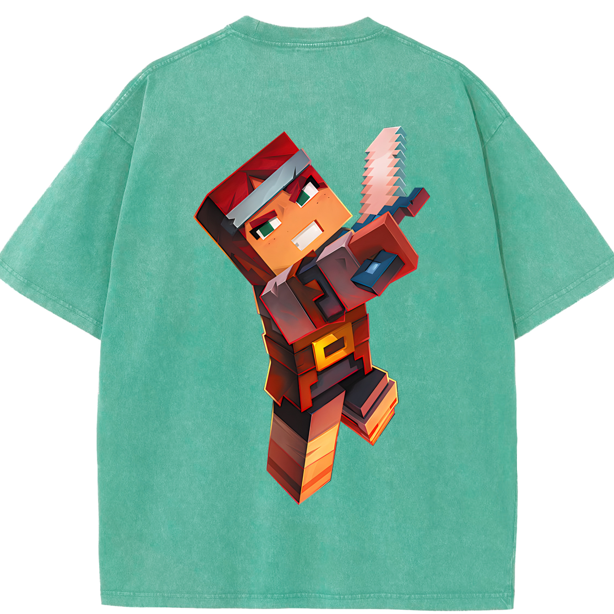（画像用） マインクラフト ブロックの世界 Minecraft MC Block world 綿100% ヴィンテージ風 半袖Tシャツ（背面プリント）